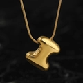 Golden 3D bubble letter I pendant on a snake chain made of polished stainless steel - Gold (I) (Large)