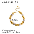 Polished gold and silver stainless steel beaded bracelet with lobster clasp and extension - 1.0cm Bracelet (19+5cm) / Gold and Silver