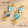 Detail view of starfish shell tassel earrings with size measurements and 7.5cm length - Blue Starfish Earrings