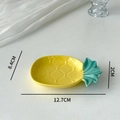 Detail view of a yellow pineapple shaped ceramic condiment dish with dimensions shown - Pineapple