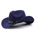 Detail of dark blue felt cowboy hat featuring a leather band with gold metal studs - Navy Blue
