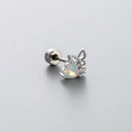 Silver butterfly cartilage stud with heart opal and round zircon in screw flat back design - Butterfly Heart Style (A77-1#)
