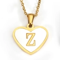 Golden heart pendant necklace featuring white enamel inlay and letter Z engraved - Letter Z - Gold Heart White Shell