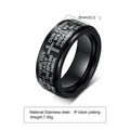 Dettaglio dell'anello rotante in acciaio nero da 8mm con incisione del Padre Nostro - Taglia US 7 / Nero