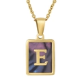 Golden stainless steel necklace featuring a square pendant with shell inlay and letter E - Colorful Shell E