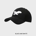 Casquette de baseball noire en coton avec broderie d'aigle blanche et visière courbée - M (54-58cm) / Noir et Blanc