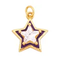 Star shaped gold pendant with purple enamel border and clear crystal center stone - Star-Purple