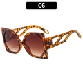 C6 oversized cat eye sunglasses featuring tortoiseshell frames and hollow geometric temples - Leopard Frame Double Tea Lens