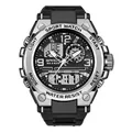 Silver sports watch with dual analog-digital display and durable black resin strap - 6024 Black Silver Men's