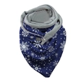 Detail of navy blue Christmas infinity scarf with white snowflake patterns and button - Navy Blue Snowflake Starry Sky