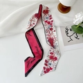 Floral print long narrow scarf with double-sided pink floral and text pattern - Parrot Red