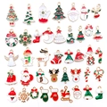 Assorted Christmas alloy enamel charms featuring Santa Claus, reindeer, and snowflakes - Mixed 50 Enamel Christmas Styles 68g-HK472