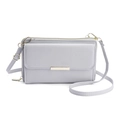 Lavender purple crossbody phone wallet for women with matte leather and gold metal trim - Quiet Gray