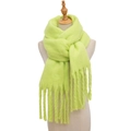 Thick neon green mohair scarf with tassel fringe on white mannequin display - Fluorescent Green