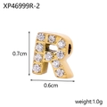 Macro view of gold letter R pendant with micro-paved zircons and precise dimensions - Drilled And Diamond-set Letter R (hole Inner Diameter 0.2cm)