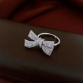 Silver bow ring with sparkling cubic zirconia pavé setting in a vintage style - Silver Full Diamond Bowknot Style (32#)