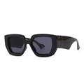 Modern oversized retro sunglasses with black frame and marble pattern wide temples - Black Grey with Marble Temple
