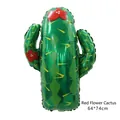 Green cactus foil balloon with red flower decoration for tropical party decor, 64x74cm size - Red Flower Cactus
