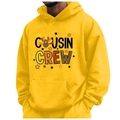 Hellgelber Kapuzenpullover mit Cousin Crew Aufdruck und festlichen Truthahn Motiven - S / Cousin Crew Truthahn Druck / Gelb