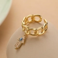 Hamsa-Hand-Ring mit bösem Blick in 18K vergoldetem Kupfer mit Zirkonia-Akzenten - Einstellbar Offen / Hand der Fatima (13676)