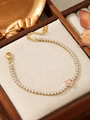 Golden flower bracelet with pink petal charm and white cubic zirconia stones for women - Pink Flower Style (ZHB320-Pink)