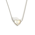 Polished silver stainless steel heart pendant necklace with letter L on snake chain - Letter L (S143S-L)