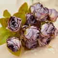Vintage burgundy silk rose bouquet with realistic withered edges for home decoration - Dark Purple
