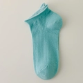 Women's light blue cotton ankle socks with thin mesh knit and wavy rolled cuffs - One Size / Cyan Blue