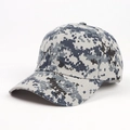 Detail view of the digital camouflage baseball cap showing six-panel stitch and ventilation - Blue Camo