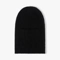 Classic black knitted beanie hat with vertical ribbed texture and warm thick fabric - Black (23B406)
