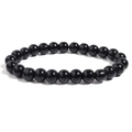 Polished natural black onyx beaded bracelet with smooth round stones for daily wear - Optimized Black Agate / 6mm