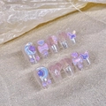 Dreamy 3D charms handmade press-on nails with blue and purple gradients and silver glitter - Extra Small (XS) / Magic Butterfly Star Moon Gradient Style (1469 Short Trapezoid)