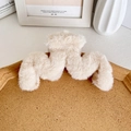 Large 14cm cream beige plush hair claw clip with wave design for thick hair - Beige