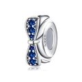 S925 sterling silver bow charm bead with blue crystals and hallmark for bracelets - Bowknot/Blue Zirconia