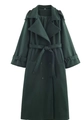 Women's long dark green wool coat with double-breasted buttons and waist belt - Green