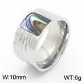 Anello in acciaio inossidabile martellato da 10mm con intarsio rettangolare in abalone - US 9 / Colore Acciaio (KR110050-GC)