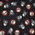 Cotton bandana featuring white skull and crossbones with flame patterns on a black base - Flame Bone (N-06)