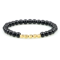 Elastic beaded bracelet with black lava stone beads and five irregular gold accents - Glossy Black