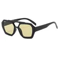 Vintage pilot sunglasses with thick black geometric frames and amber lenses, model C5 - Black Frame Light Green Lens