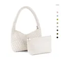 Handmade woven tote bag in cream white with matching coin purse and wide texture design - Shoulder Bag Set / White