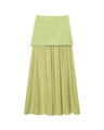 Jupe longue vert clair à plusieurs niveaux avec plis verticaux fins et tissu lisse - S / Bas / Vert