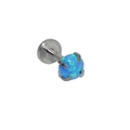 Pendiente labret de ópalo sintético azul redondo con base plana de acero inoxidable y rosca - Plata Opale Azul