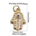 Golden Hamsa hand charm pendant with sparkling blue and clear cubic zirconia stones - CX144-15 (Mini Hamsa Pendant)