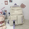 Zaino per studenti in tela color crema con dettagli viola e tasche multiple - Beige
