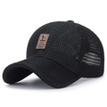 Black breathable mesh baseball cap with brown leather golf logo patch by Ediko - Adjustable / Black