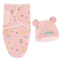 Detailed flat lay of pink newborn swaddle and hat set with cute cartoon bear pattern - Pink Bear Pattern Swaddle + Hat Set
