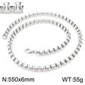 Polished silver 6mm stainless steel box chain necklace with lobster clasp 550mm length - 550x6mm / Steel
