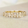 Three-layer multi-row sparkling gold ring with baguette and round zircon stones - US 7 / Gold