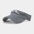 Close-up of gray washed cotton visor with white wave embroidery and detailed stitching - Gray