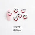 Breloques ongle cœur strass rouge et nœud argent 8x10mm pour manucure japonaise - Cœur argenté plein avec nœud strass rouge (LF7211)